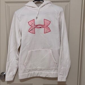 Under Armour Women's White Hoodie with Pink Logo
